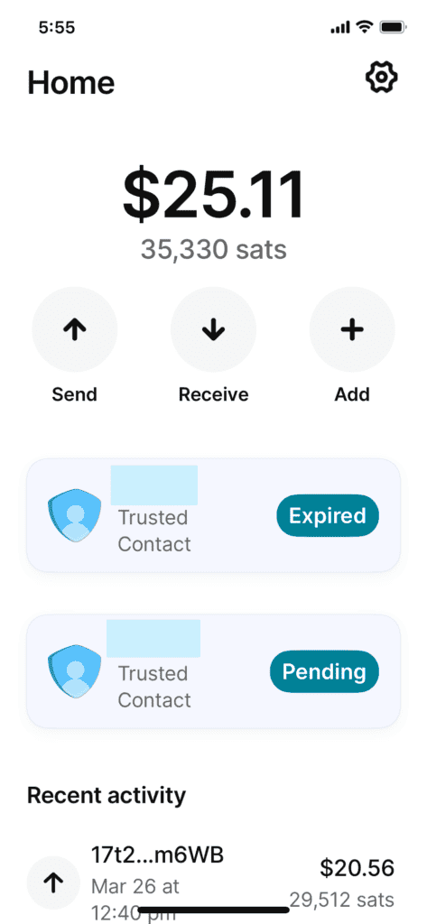 status of your trusted contacts showing on your home page