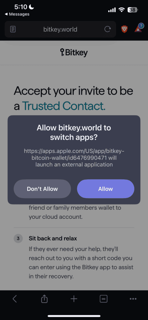 switch apps to download or open Bitkey app