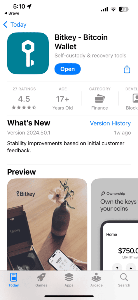install or open the Bitkey app